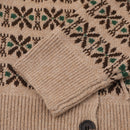 Rice jacquard round neck cardigan sweater