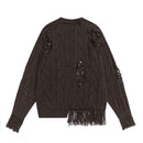 Twisted Fried Dough Twists Crochet Perforated Round Neck Sweater