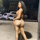 Snake Print Crop Top with Long Sleeves &amp; Fitted Pants Two-Piece Set