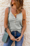 White Striped Henley Tank Tops