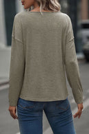 Khaki Long Sleeve V Neck Stitching Henley Top