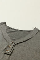 Khaki Long Sleeve V Neck Stitching Henley Top